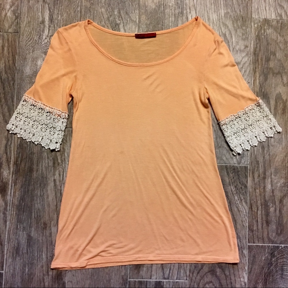 Adorable Light Coral Shirt-Lace Bell Sleeves